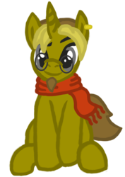 Size: 708x1000 | Tagged: safe, artist:kallisti, oc, oc only, oc:golden flask, pony, unicorn, 2018 community collab, derpibooru community collaboration, beard, clothes, ear piercing, earring, facial hair, glasses, jewelry, male, piercing, scarf, simple background, solo, transparent background