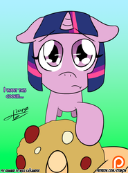 Size: 1212x1636 | Tagged: safe, artist:otakon, twilight sparkle, human, pony, unicorn, g4, female, filly, filly twilight sparkle, first person view, floppy ears, gradient background, looking at you, looking up, offscreen character, patreon, patreon logo, pouting, pov, younger