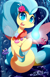 Size: 720x1112 | Tagged: safe, artist:dshou, princess skystar, shelldon, shelly, seapony (g4), g4, my little pony: the movie, female, looking at you, open mouth, seashell, smiling, solo, underwater