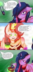 Size: 800x1700 | Tagged: safe, artist:darkageequestia, twilight sparkle, oc, oc:joyous gift, alicorn, pony, comic:ask motherly scootaloo, g4, comic, eyepatch, flower pot, missing the point, motherly scootaloo, sapling, twilight sparkle (alicorn)