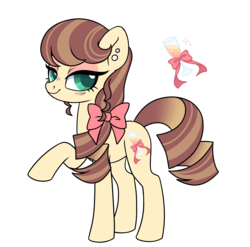 Size: 2655x2618 | Tagged: safe, artist:hawthornss, oc, oc only, oc:champagne (moonsugar), earth pony, pony, bow, ear piercing, earring, hair bow, high res, jewelry, looking at you, magical lesbian spawn, next generation, offspring, parent:applejack, parent:coloratura, parents:rarajack, piercing, simple background, solo, transparent background