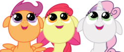 Size: 7088x3000 | Tagged: safe, artist:dashiesparkle, apple bloom, scootaloo, sweetie belle, earth pony, pegasus, pony, unicorn, g4, .svg available, absurd resolution, cutie mark crusaders, female, filly, hearts and hooves day, looking up, simple background, transparent background, vector