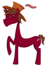 Size: 958x1303 | Tagged: safe, artist:the claud, oc, oc only, oc:red ink, pony, unicorn, 2018 community collab, derpibooru community collaboration, feather, hat, male, simple background, solo, transparent background