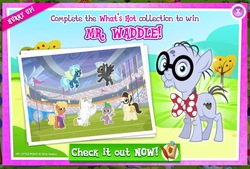 Size: 943x639 | Tagged: safe, gameloft, ace point, bulk biceps, misty fly, mr. waddle, ms. harshwhinny, spike, thunderlane, dragon, earth pony, pegasus, pony, g4, advertisement, bowtie, clothes, collection, elderly, female, glasses, liver spots, male, mare, stallion, uniform, wonderbolts uniform