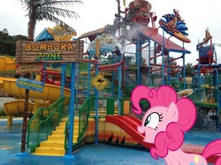 Size: 1024x765 | Tagged: safe, artist:didgereethebrony, pinkie pie, g4, australia, irl, jamberoo, photo, playground, ponies in real life, solo, water park