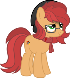 Size: 1280x1415 | Tagged: safe, artist:buckeyescozycafe, oc, oc only, oc:autumn hazelnut, earth pony, pony, clothes, female, glasses, hat, mare, scarf, simple background, solo, transparent background