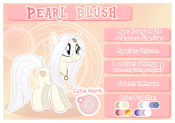 Size: 1024x721 | Tagged: safe, artist:kazziepones, oc, oc only, oc:pearl blush, horn, horn ring, jewelry, necklace, pearl, profile