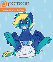 Size: 1000x1166 | Tagged: safe, artist:laydeekaze, oc, oc only, oc:stormy dash, diaper, male, non-baby in diaper, pacifier, patreon, patreon logo, poofy diaper, solo