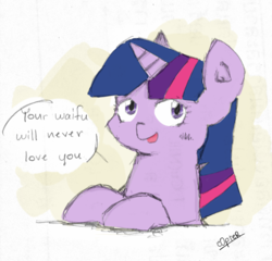 Size: 1600x1537 | Tagged: safe, artist:c0pter, twilight sparkle, pony, g4, anti-bronybait, brutal honesty, female, mare, solo, waifu, your waifu will never love you