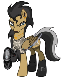 Size: 3200x4000 | Tagged: safe, artist:cherrymocaccino, artist:zuko42, oc, oc only, oc:vile harpy, pegasus, pony, pony town, amputee, amulet, blades, boots, camouflage, clothes, ear piercing, earring, eyeshadow, female, high res, implants, jewelry, jolly roger, lipstick, looking at you, makeup, mare, mole, piercing, prosthetic limb, prosthetics, shirt, shoes, simple background, socks, solo, stockings, thigh highs, transparent background, vector