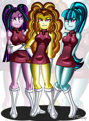 Size: 800x1081 | Tagged: safe, artist:xjkenny, adagio dazzle, aria blaze, sonata dusk, equestria girls, g4, arm behind back, breasts, crossed arms, female, long hair, raised eyebrow, smiling, the dazzlings, trio, zoom layer