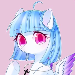Size: 1200x1200 | Tagged: safe, artist:leafywind, oc, oc only, pegasus, pony, bust, cross, female, mare, portrait, simple background, solo