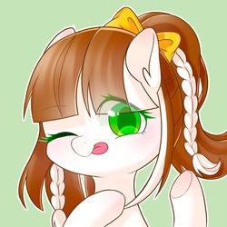 Size: 1200x1200 | Tagged: safe, artist:leafywind, oc, oc only, pony, female, mare, one eye closed, simple background, solo, tongue out, wink