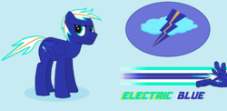 Size: 1566x762 | Tagged: safe, artist:lukington17, oc, oc only, oc:electric blue, pegasus, pony, blue background, cutie mark, male, simple background, solo, speed trail, stallion, stubble, trail