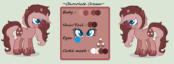 Size: 2852x1056 | Tagged: safe, artist:xxreddevil12xx, oc, oc only, oc:chocolate cream, pony, unicorn, female, mare, reference sheet, solo