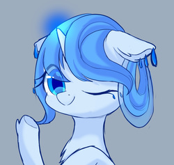 Size: 885x840 | Tagged: safe, artist:leafywind, oc, oc only, oc:water drop, pony, unicorn, bust, female, mare, one eye closed, portrait, simple background, solo