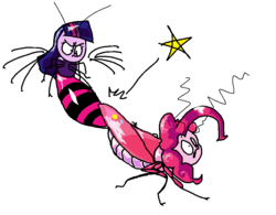 Size: 891x696 | Tagged: safe, artist:fishimira, pinkie pie, twilight sparkle, bee, cockroach, hornet, insect, wasp, g4, female, roach, simple background, species swap, sting, this will end in death, white background