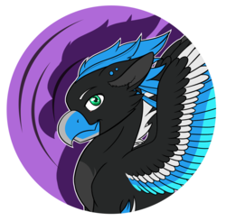Size: 1357x1332 | Tagged: safe, artist:mynder, oc, oc only, oc:turntable, classical hippogriff, hippogriff, beak, ear piercing, earring, feather, green eyes, hippogriff oc, jewelry, male, piercing, record, simple background, spread wings, transparent background, wings