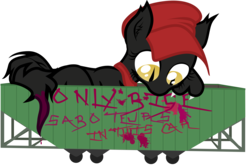 Size: 7500x5000 | Tagged: safe, artist:aaronmk, oc, oc only, oc:sabotage, sphinx, absurd resolution, female, hat, paint, simple background, solo, sphinx oc, train car, transparent background, vector