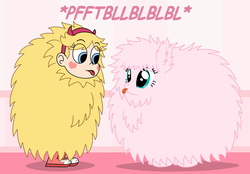 Size: 1656x1152 | Tagged: safe, artist:deaf-machbot, oc, oc:fluffle puff, earth pony, pony, blowing, crossover, fluffy, mewman, onomatopoeia, raspberry, raspberry noise, star butterfly, star vs the forces of evil, tongue out