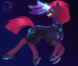 Size: 1697x1440 | Tagged: safe, artist:djspark3, tempest shadow, g4, my little pony: the movie, angry, armor, fake horn, female, gradient background, gritted teeth, magic, solo