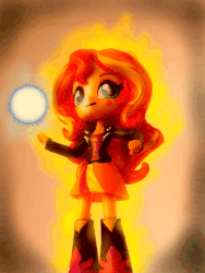 Size: 473x630 | Tagged: safe, artist:whatthehell!?, edit, sunset shimmer, equestria girls, g4, action pose, animated, aura, boots, clothes, doll, dragon ball, dragon ball z, energy ball, equestria girls minis, fiery shimmer, irl, jacket, photo, shoes, skirt, sunshine shimmer, toy
