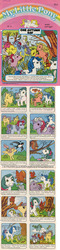 Size: 527x2214 | Tagged: safe, applejack (g1), bubbles (g1), gusty, lemon drop, majesty, medley, posey, powder, sparkler (g1), surprise, tootsie, bird, pony, squirrel, swallow (bird), comic:my little pony (g1), g1, official, apple, autumn, comic, conkers (game), female, forgetful, hibernation, horn, larkspur wood, one autumn day, that pony sure does love apples, thinking cap, twirled her magic horn, wish