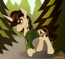 Size: 1921x1752 | Tagged: safe, artist:pedrohander, oc, oc only, oc:gray compass, pony, unicorn, forest, solo