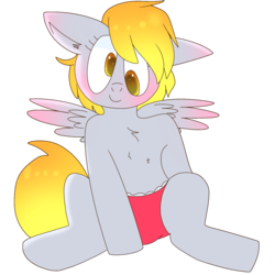 Size: 2000x2000 | Tagged: safe, anonymous artist, edit, derpy hooves, g4, blushing, blushing wings, clothes, ear blush, female, high res, looking at you, panties, solo, underwear