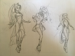 Size: 4032x3024 | Tagged: artist needed, safe, adagio dazzle, aria blaze, sonata dusk, g4, monochrome, the dazzlings, traditional art