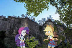 Size: 4752x3168 | Tagged: safe, artist:didgereethebrony, applejack, rarity, equestria girls, g4, australia, cliff, cliff face, equestria girls in real life, irl, katoomba, photo, sandstone