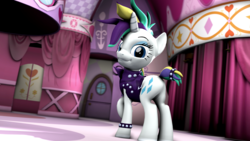 Size: 1920x1080 | Tagged: safe, artist:fd-daylight, rarity, pony, unicorn, g4, it isn't the mane thing about you, 3d, alternate hairstyle, butt, carousel boutique, clothes, female, mare, plot, punk, raripunk, solo, source filmmaker