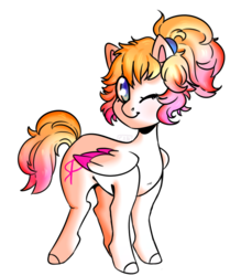 Size: 821x983 | Tagged: safe, artist:cinnamonsparx, oc, oc only, oc:soft melody, pegasus, pony, colored wings, female, mare, multicolored wings, one eye closed, simple background, solo, transparent background, wink