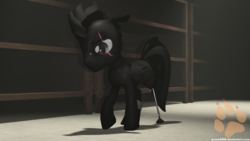 Size: 1600x900 | Tagged: safe, artist:kasjer19, oc, oc only, oc:shadow lark, pegasus, pony, 3d, amputee, dark room, denture, disabled, eye scar, male, physical disability, prosthetic leg, prosthetic limb, prosthetics, scar, solo, source engine, source filmmaker, stallion
