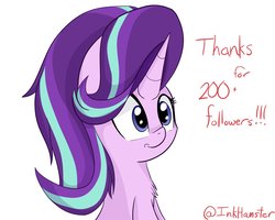 Size: 1200x960 | Tagged: safe, artist:inkhamster, starlight glimmer, pony, unicorn, g4, bust, chest fluff, cute, female, glimmerbetes, mare, simple background, smiling, solo, white background