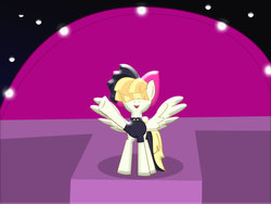 Size: 1024x768 | Tagged: safe, artist:prism note, songbird serenade, g4, my little pony: the movie, bow, clothes, female, hair bow, lights, night, ribbon, singing, solo, spread wings, stage, stars, vest, waving, wings