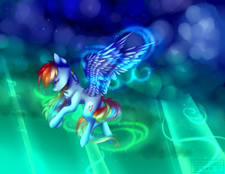 Size: 3600x2800 | Tagged: safe, artist:huirou, rainbow dash, pegasus, pony, g4, cloud, female, flying, high res, mare, multicolored hair, solo