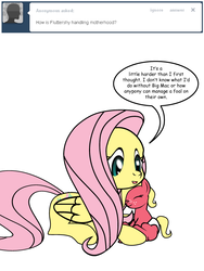 Size: 600x800 | Tagged: safe, artist:dekomaru, fluttershy, oc, oc:apple blossom, pony, tumblr:ask twixie, g4, ask, baby, baby pony, female, mother and daughter, offspring, parent:big macintosh, parent:fluttershy, parents:fluttermac, prone, tumblr