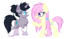 Size: 1280x771 | Tagged: safe, artist:snowbunny0820, oc, oc only, earth pony, pony, unicorn, female, glasses, mare, open mouth, raised hoof, simple background, smiling, transparent background