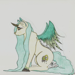 Size: 1280x1280 | Tagged: safe, artist:teey55, oc, oc only, oc:princess poison, alicorn, pony, alicorn oc, photo, sitting, solo, traditional art