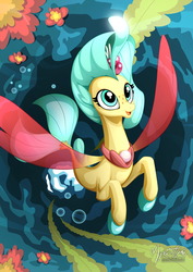 Size: 955x1351 | Tagged: safe, artist:mysticalpha, princess skystar, seapony (g4), g4, my little pony: the movie, female, smiling, solo, swimming, underwater