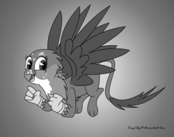 Size: 1024x813 | Tagged: safe, artist:kingtoby19, gabby, griffon, g4, cute, female, gabbybetes, grayscale, monochrome, old timey, open mouth, solo, style emulation