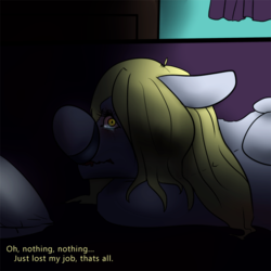 Size: 600x600 | Tagged: safe, artist:ferrettea, derpy hooves, g4, bed, crying, dark, explicit source, out of work derpy, sad