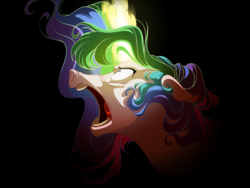 Size: 2000x1500 | Tagged: safe, artist:longmuzzlepony, princess celestia, g4, crying, female, glowing horn, horn, magic, open mouth, solo, yelling