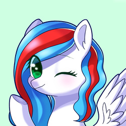 Size: 800x800 | Tagged: safe, artist:leafywind, oc, oc only, pegasus, pony, bust, female, mare, one eye closed, portrait, simple background, solo, wink