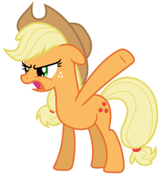 Size: 6132x6750 | Tagged: safe, artist:estories, applejack, earth pony, pony, g4, too many pinkie pies, absurd resolution, angry, female, mare, open mouth, simple background, solo, transparent background, vector, yelling