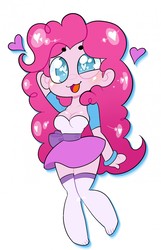 Size: 823x1280 | Tagged: safe, artist:spuuki, pinkie pie, equestria girls, g4, :3, breasts, cleavage, clothes, female, heart, heart eyes, long hair, microskirt, miniskirt, missing shoes, open mouth, simple background, skirt, solo, stockings, thigh highs, thigh socks, tongue out, white background, wingding eyes