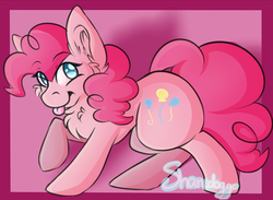 Size: 1024x750 | Tagged: safe, artist:sharkdoggo, pinkie pie, earth pony, pony, g4, chest fluff, female, solo, tongue out