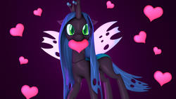 Size: 2981x1677 | Tagged: safe, artist:loveslove, queen chrysalis, changeling, changeling queen, g4, 3d, cute, cutealis, female, heart, looking at you, mare, solo, source filmmaker, spread wings, wings