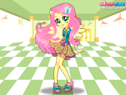 Size: 800x600 | Tagged: safe, artist:user15432, fluttershy, human, equestria girls, g4, my little pony equestria girls: friendship games, barrette, clothes, high heels, humanized, pegasus wings, ponied up, pony ears, school outfit, school spirit, school uniform, shoes, solo, starsue, winged humanization, wings